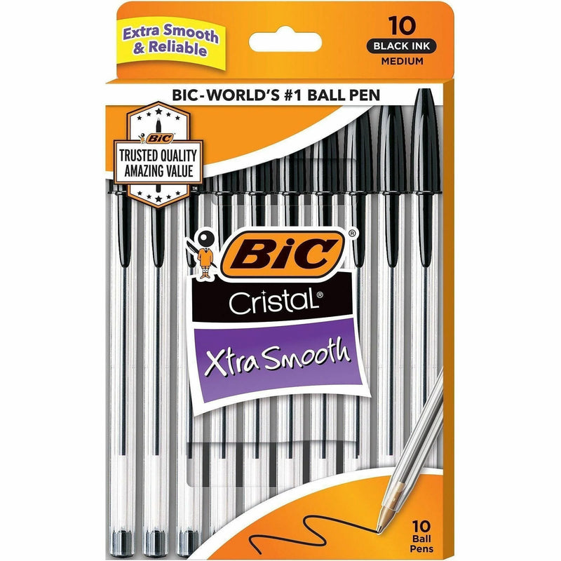 BIC Cristal Ballpoint Pens: Medium Point Black Ink - 10 Pack - Pens