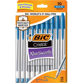 BIC Cristal Ballpoint Pens: Medium Point Blue Ink Clear Barrel - 10 Pack - Pens