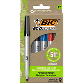BIC Ecolutions Permanent Marker - 4.2mm Bullet Point - Assorted Ink Colors - 1 Dozen - Markers & Dry-Erase