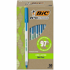 BIC Ecolutions Round Stic Ball Point Pen - Blue Ink 1mm - 50/Box - Pens