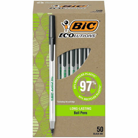 BIC Ecolutions Round Stic Ball Point Pen - Medium Black Ink - 50/Box - Pens