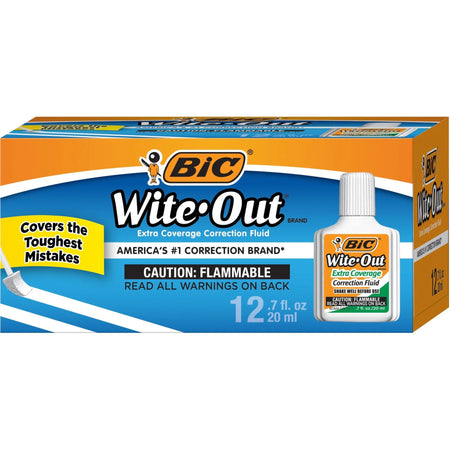 BIC Extra Coverage Correction Fluid: Foam Brush Applicator 20 mL - White - Supplies