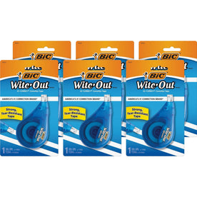 BIC EZ Correct Correction Tape: White Tape Tear Resistant - 6/Box - Supplies