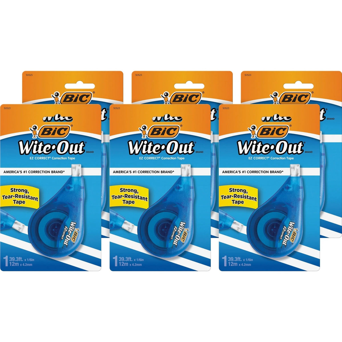 BIC EZ Correct Correction Tape: White Tape Tear Resistant - 6/Box - Supplies