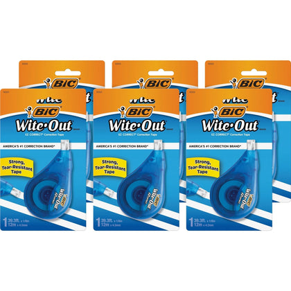 BIC EZ Correct Correction Tape: White Tape Tear Resistant - 6/Box - Supplies