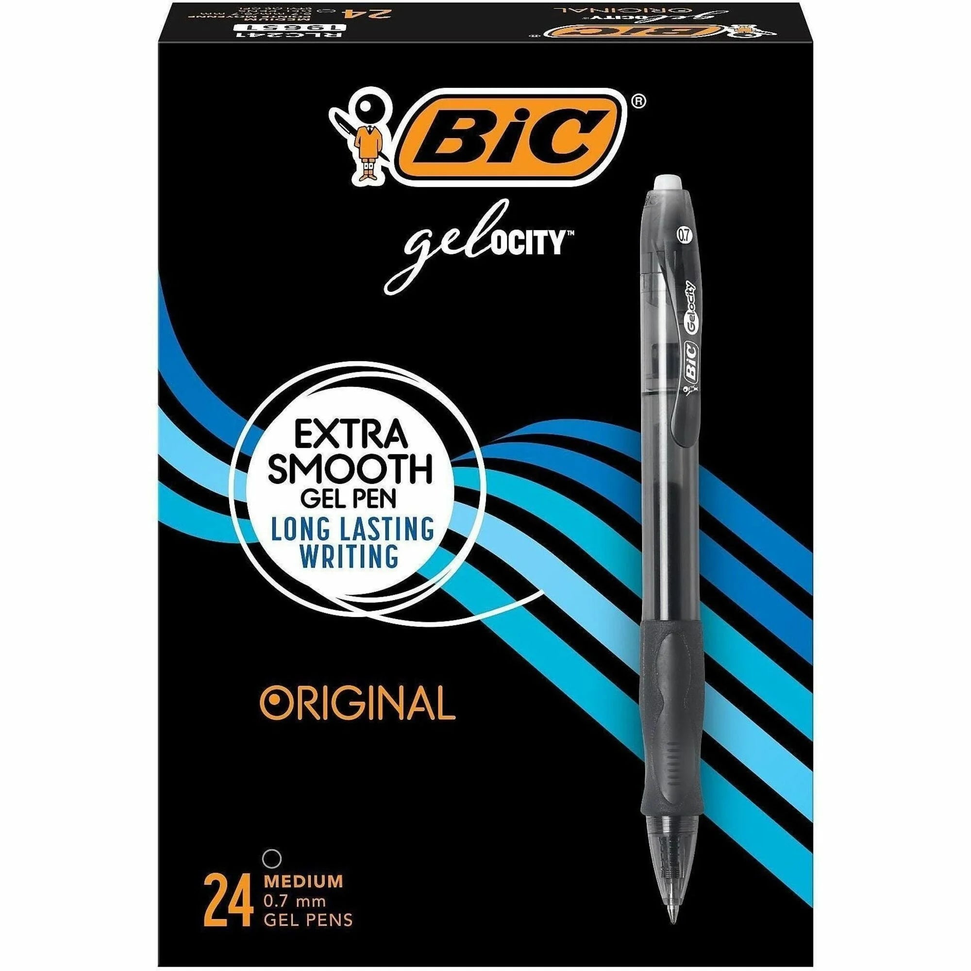 BIC Gel Retractable Pens: 0.7mm Medium Point Black Ink Gel-based - 24/Box - Pens