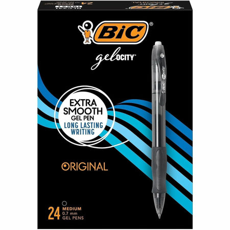 BIC Gel Retractable Pens: 0.7mm Medium Point Black Ink Gel-based - 24/Box - Pens