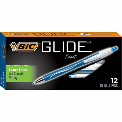 BIC Glide Exact Fine Ballpoint Pens - Blue Ink - Pack of 12