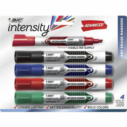 BIC Intensity Dry Erase Markers - Chisel Point - Assorted Ink - 4/Set - Art