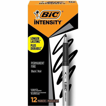 BIC Intensity Fine Black Permanent Markers - Silver Barrel - 12 Pack - & Dry-Erase