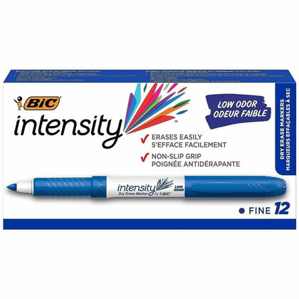 BIC Intensity Fine Point Whiteboard Markers - Blue Ink - 1 Dozen - & Dry-Erase
