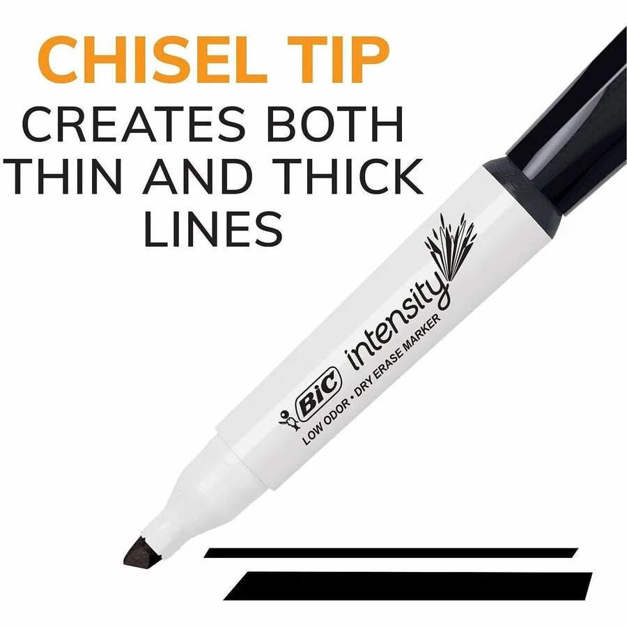 BIC Intensity Low Odor Dry Erase Markers - Chisel Point - Black Ink - & Dry-Erase