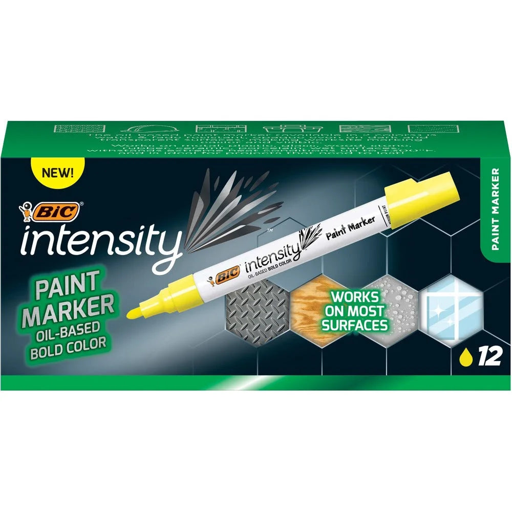 BIC Intensity Paint Marker: Yellow Ink Oil-Based - 1 Dozen - Markers & Dry-Erase