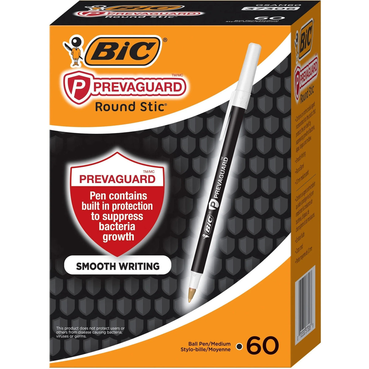 BIC PrevaGuard Round Stic Ballpoint Pen: 1mm Medium Point Black Ink - 60/Box - Pens