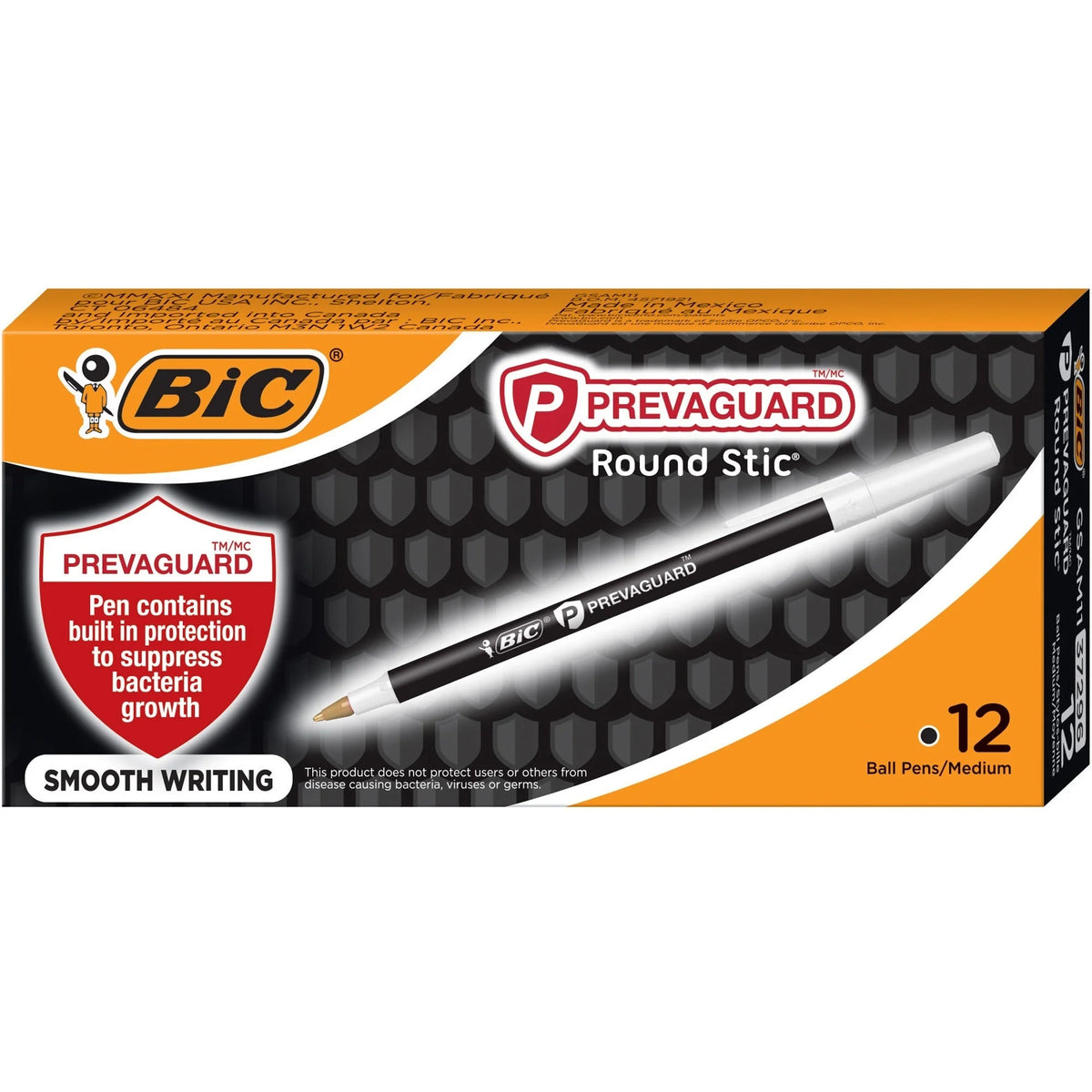 BIC PrevaGuard Round Stic Ballpoint Pen: 1mm Medium Point Black Ink - Pens