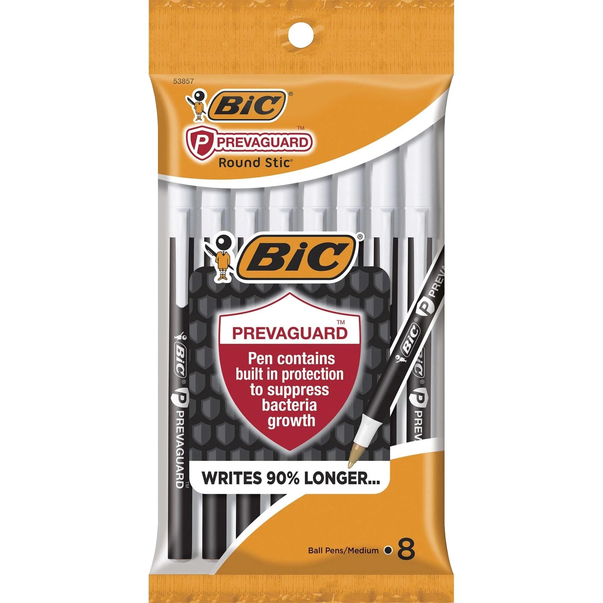 BIC PrevaGuard Round Stic Ballpoint Pen - Black Ink - 8 Pack - Pens