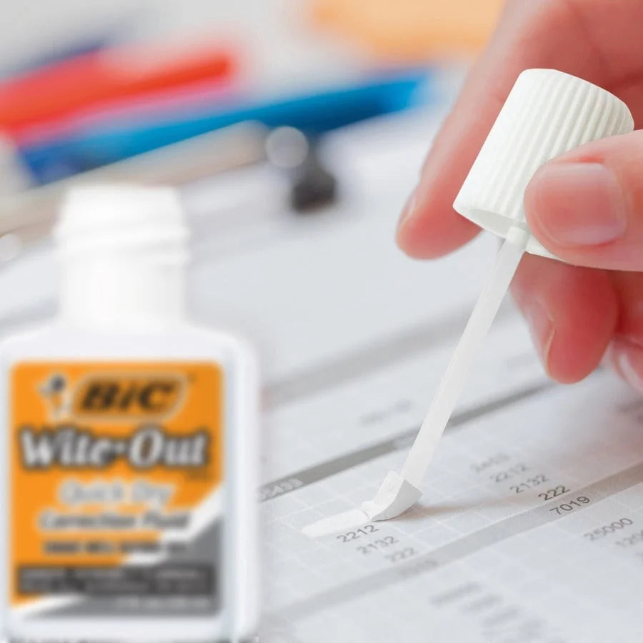 BIC Quick Dry Correction Fluid: Foam Brush Applicator 20 mL White - Pack of 12 - Supplies