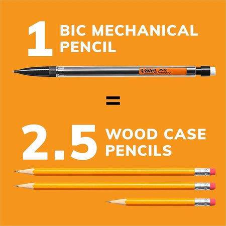 BIC Refillable Mechanical Pencils: 0.7mm Lead Clear Barrel - 1 Dozen - Pencils