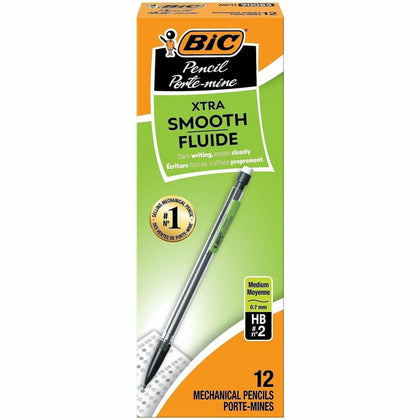 BIC Refillable Mechanical Pencils: 0.7mm Lead Clear Barrel - 1 Dozen - Pencils
