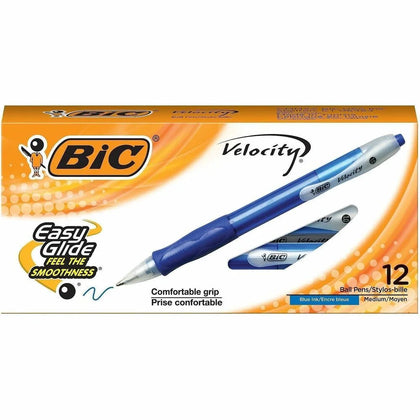 BIC Retractable Ballpoint Pens: Medium 1mm Blue Ink Refillable - 1 Dozen - Pens