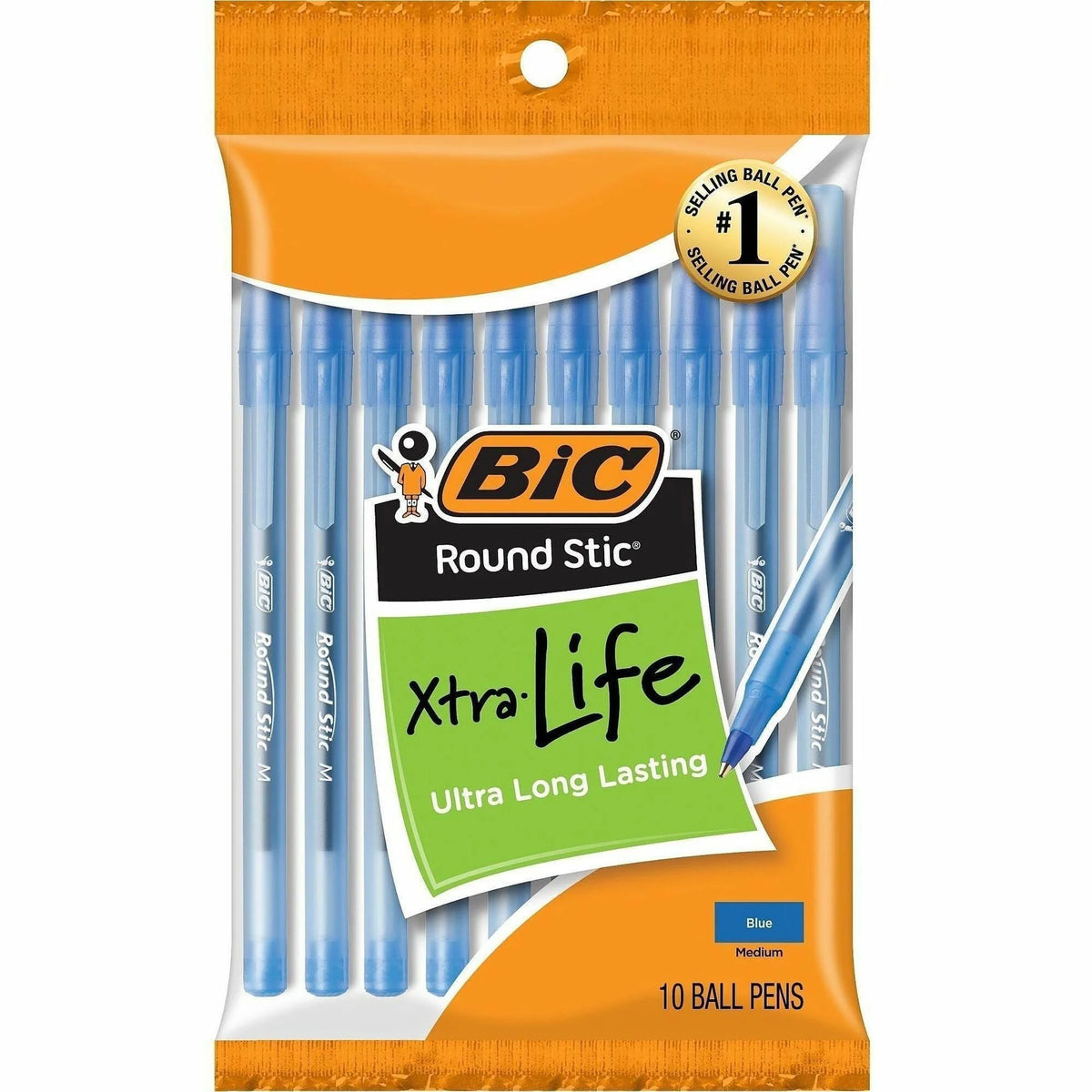 BIC Round Stic Ballpoint Pens: Blue Ink Medium Point - 10 Pack - Pens
