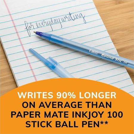 BIC Round Stic Ballpoint Pens: Blue Ink Medium Point - 10 Pack - Pens