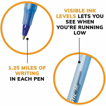 BIC Round Stic Ballpoint Pens: Blue Ink Medium Point - 6 Pens Bundle