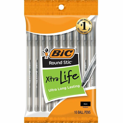 BIC Round Stic Ballpoint Pens: Medium Point Black Ink - 10 Pack - Pens