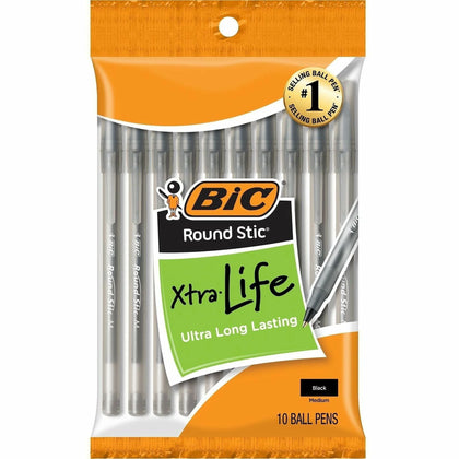 BIC Round Stic Ballpoint Pens: Medium Point Black Ink - 10 Pack - Pens