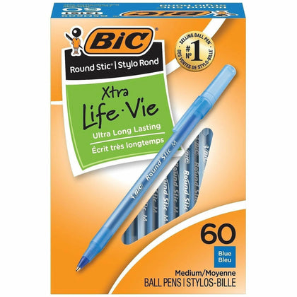 BIC Round Stic Ballpoint Pens: Medium Point Blue Ink - 60/Box - Pens