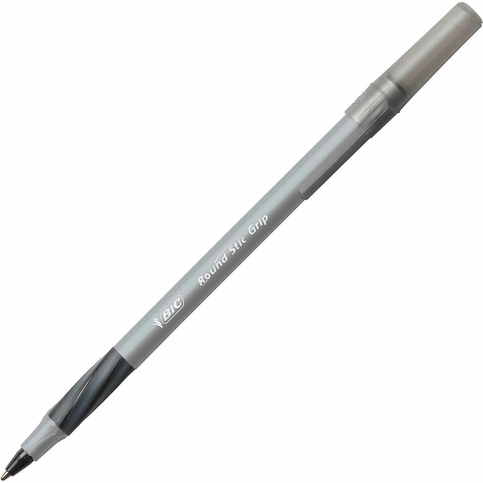 BIC Round Stic Grip Ballpoint Pen: 1.2mm Medium Point Black Ink - 36/Box - Pens
