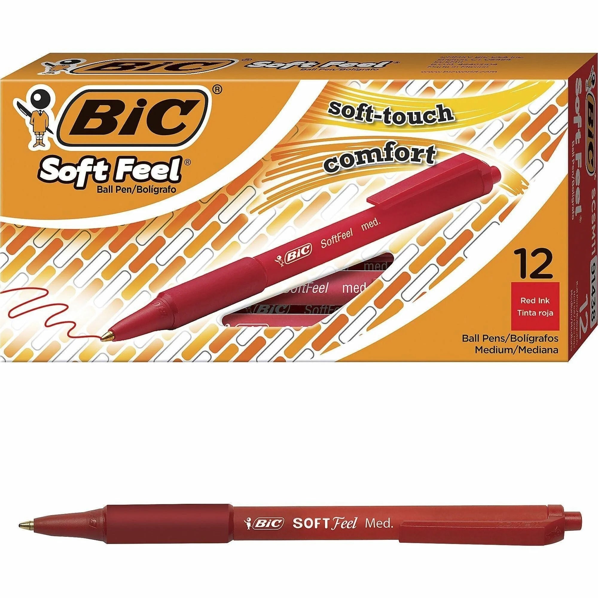BIC SoftFeel Retractable Ball Pens: 0.8mm Medium Point Red Ink - Pens