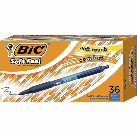 BIC SoftFeel Retractable Ball Pens: 1mm Medium Point Blue Ink - 36/Box - Pens