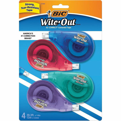 BIC Wite-Out EZ CORRECT Correction Tape - White 0.20’’ x 39.90 ft - 4 Pack - Supplies