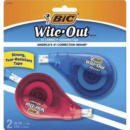 BIC Wite-Out EZ CORRECT Correction Tape - White Non-refillable - 2 Pack - Supplies