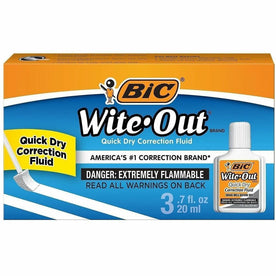 BIC Wite-Out Quick Dry Correction Fluid - Foam Wedge Applicator - 20 mL - White - 3 / Pack - Supplies