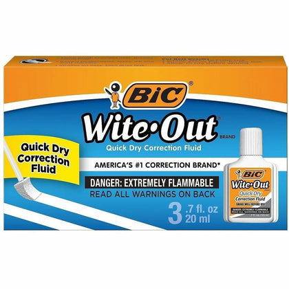 BIC Wite-Out Quick Dry Correction Fluid - Foam Wedge Applicator - 20 mL - White - 3 / Pack - Supplies