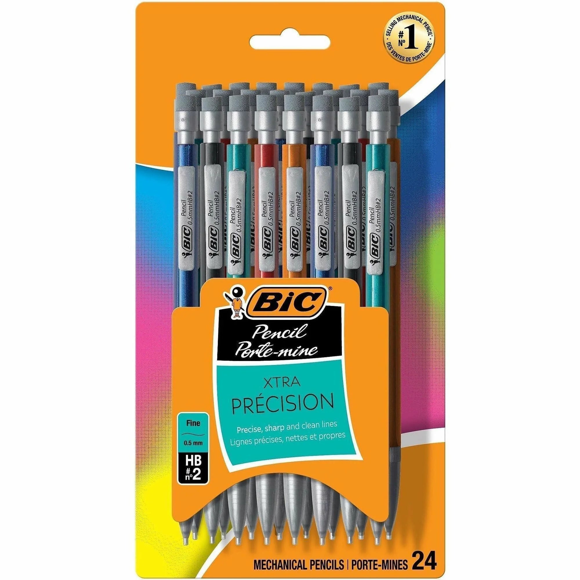 BIC Xtra-Precision Mechanical Pencils: 0.5mm Lead #2.5 Assorted Barrel - 24/Pack - Pencils