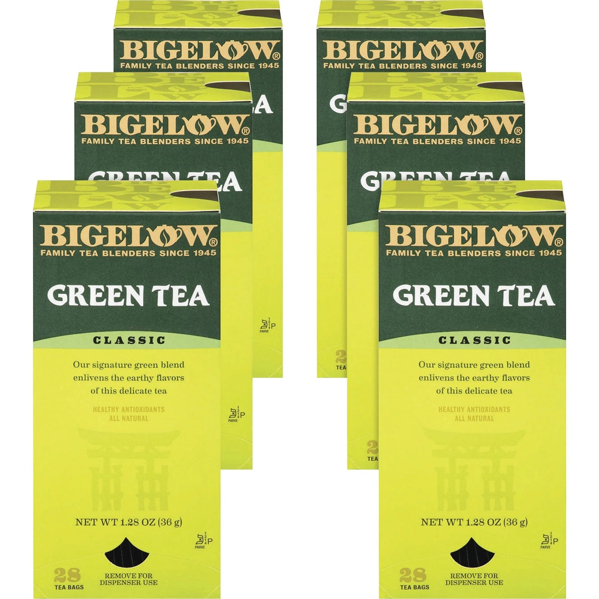 Bigelow Classic Green Tea Bags - Refreshing - 8 oz Per Bag - 28 Bags/Box - 6 Cartons