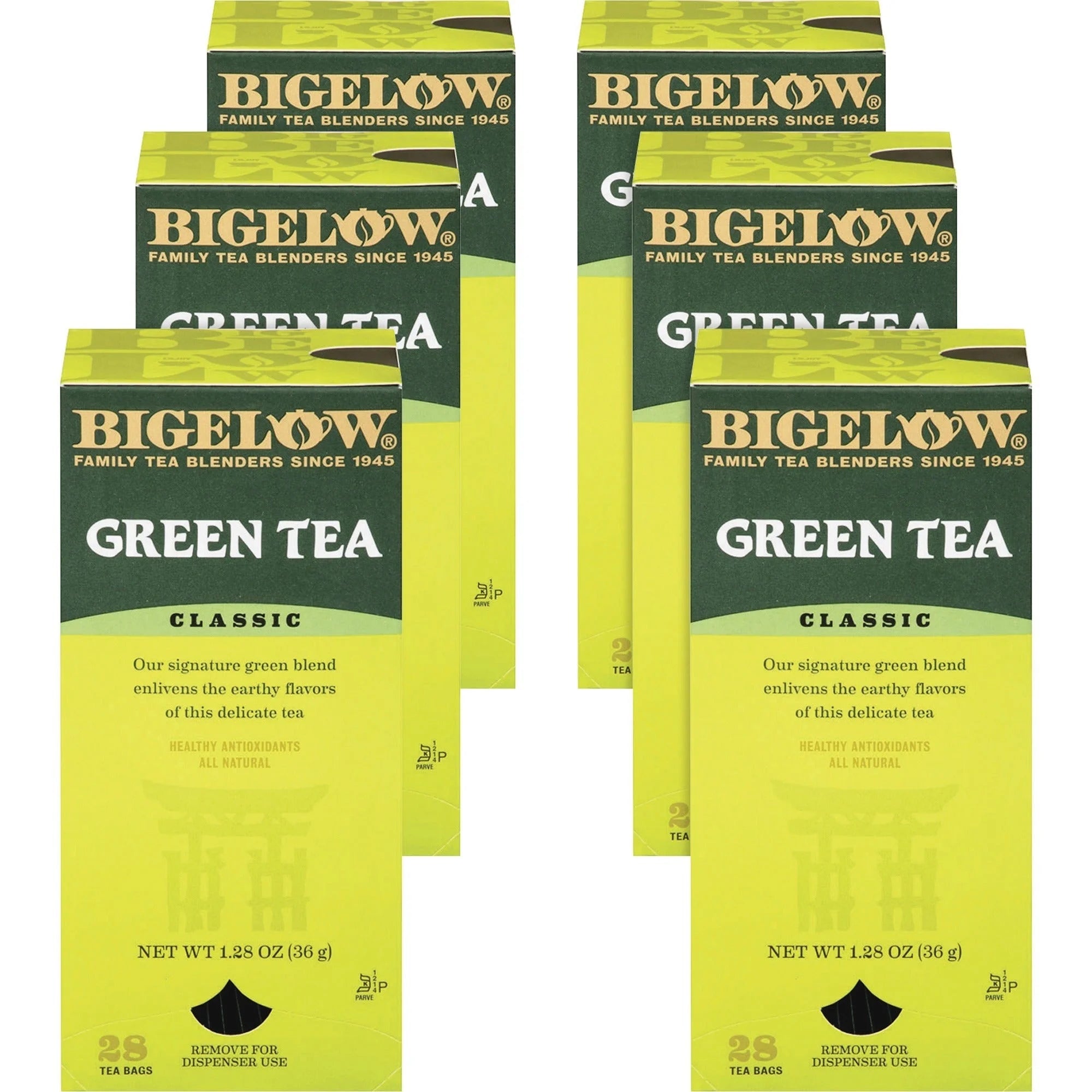 Bigelow Classic Green Tea Bags - Refreshing - 8 oz Per Bag - 28 Bags/Box - 6 Cartons