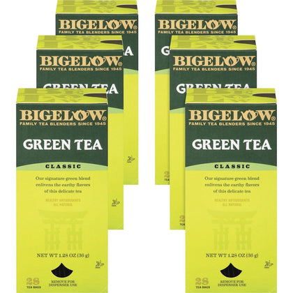 Bigelow Classic Green Tea Bags - Refreshing - 8 oz Per Bag - 28 Bags/Box - 6 Cartons