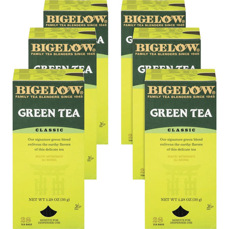 Bigelow Classic Green Tea Bags - Refreshing - 8 oz Per Bag - 28 Bags/Box - 6 Cartons