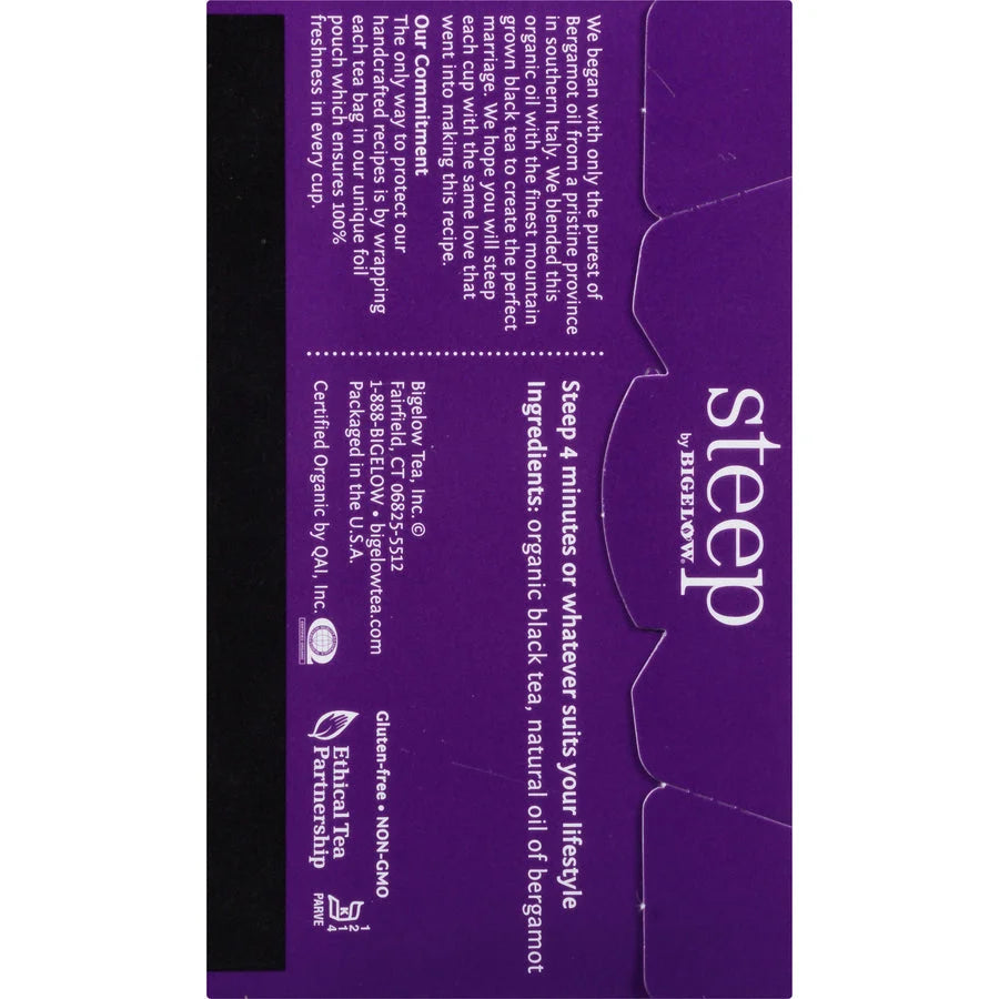 Steep by Bigelow® Organic Earl Grey Black Tea Bag - 1.3 oz - 20 Teabag - GMO Free - Kosher - Box