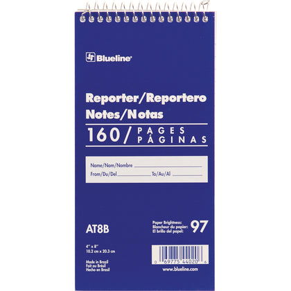 Blueline Reporter Notebook: 160-Sheet Spiral 4’’ x 8’’ - White Cover - Notebooks