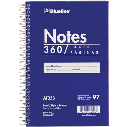 Blueline White Paper Wirebound Steno Pad - 360 Sheets - 9’’ x 6’’ - Blue Cover - Notebooks