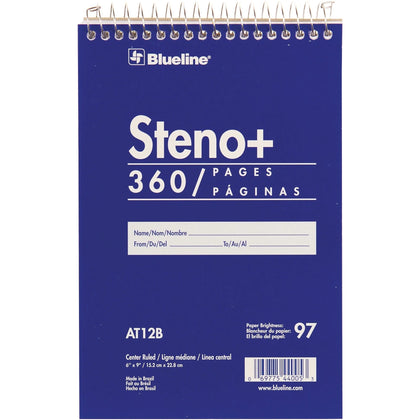 Blueline Wirebound Steno Pad: 350 Sheets 6’’ x 9’’ - Front Ruling - White Paper - Notebooks