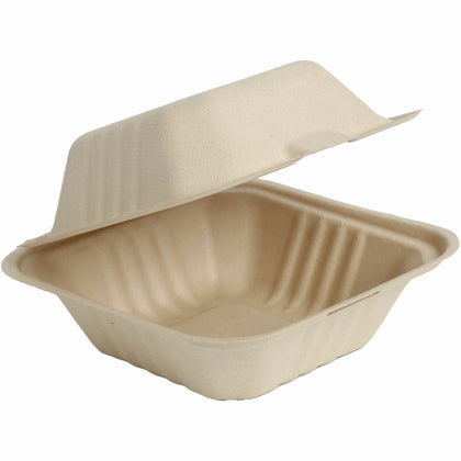 BluTable 21 oz Clamshell Containers - Natural Molded Fiber - 500/Carton - Food Storage