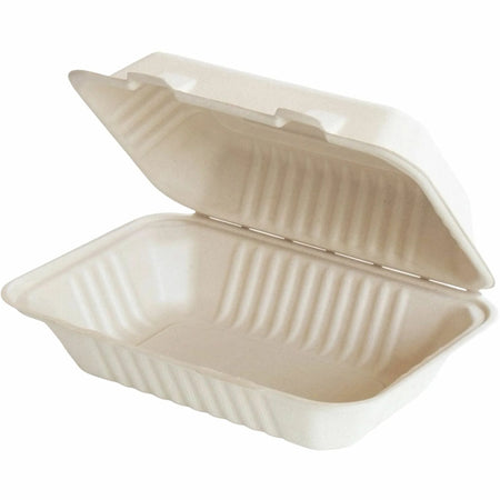 BluTable 27 oz Clamshell Containers: Natural Molded Fiber - 250/Carton - Food Storage