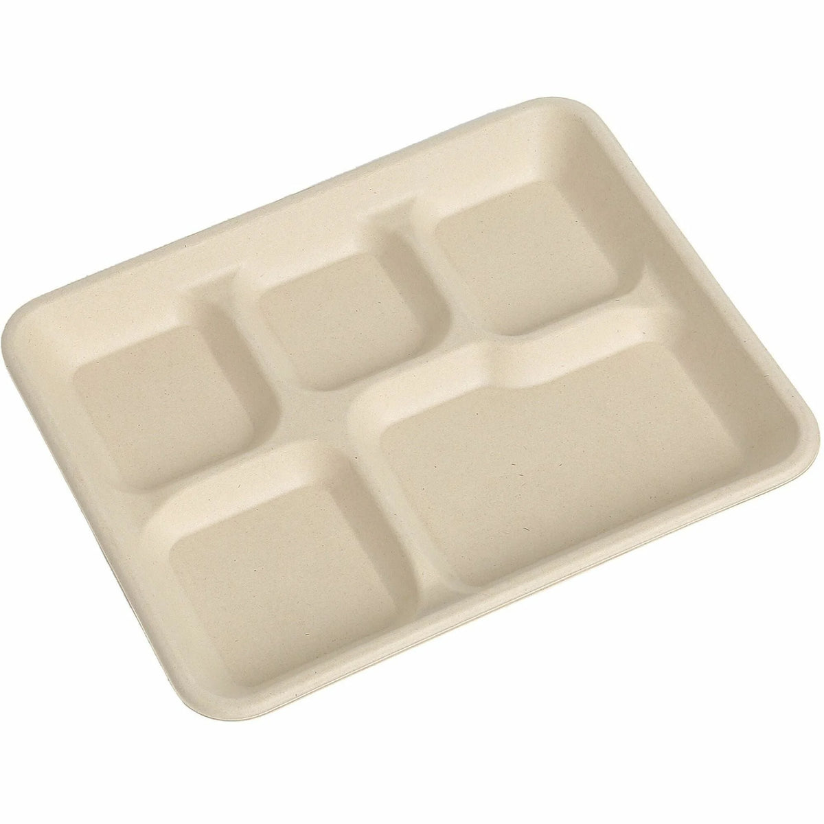 BluTable 8’’x10’’ 5-Compartment Lunch Trays Natural 500 / Carton Food Molded Fiber Sugarcane Body (RMLMF5C) - Storage