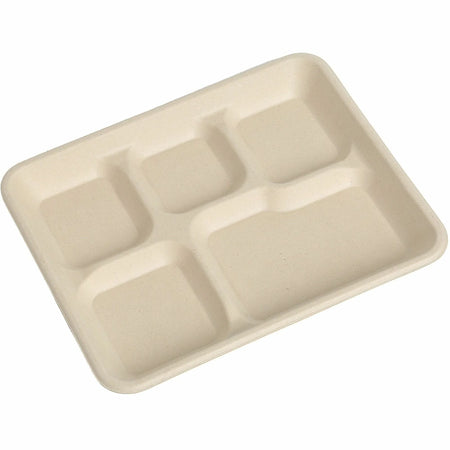 BluTable 8’’x10’’ 5-Compartment Lunch Trays Natural 500 / Carton Food Molded Fiber Sugarcane Body (RMLMF5C) - Storage